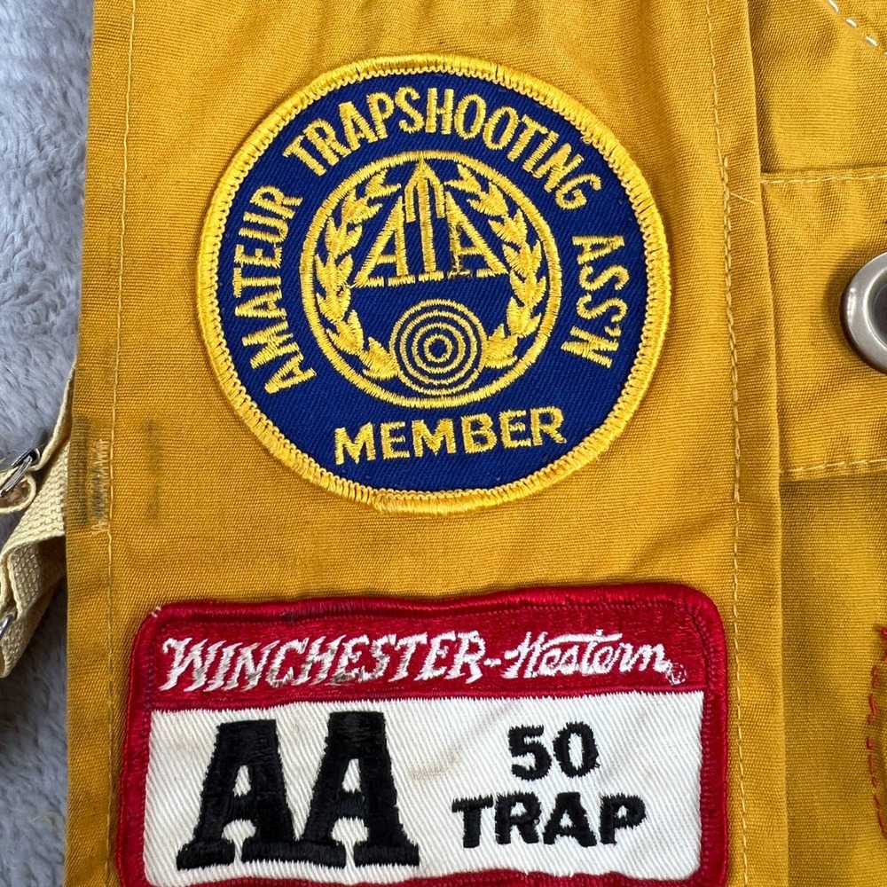 Bob Allen Vintage Patched Shooting Vest M Yellow Men Trap Skeet Gorpcore Hunting - Picture 6 of 13
